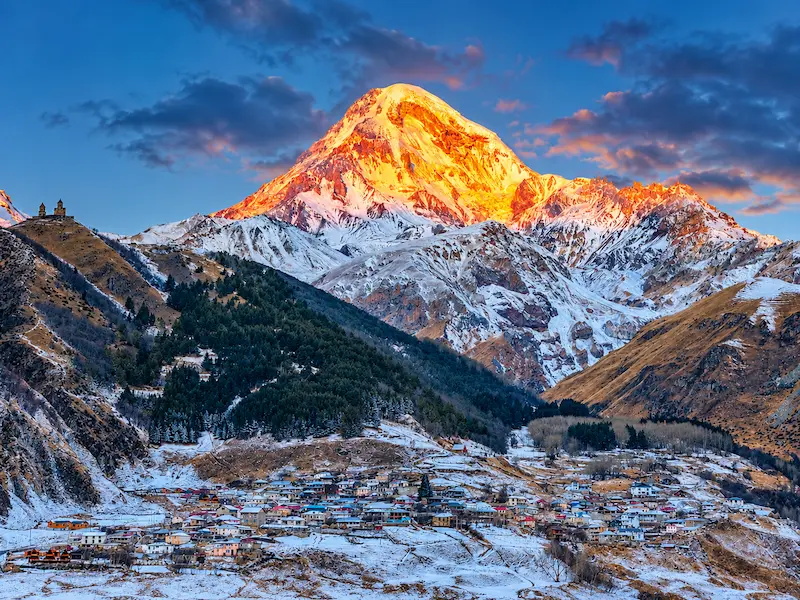 Mount Kazbek snow-capped peak — Kazbegi travel guide