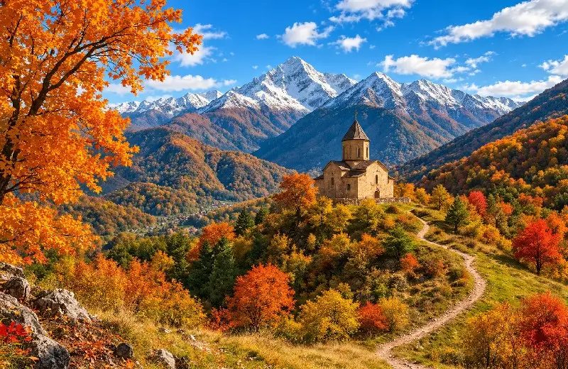 Autumn in Kakheti with golden vineyards and harvest — Best time to visit Georgia