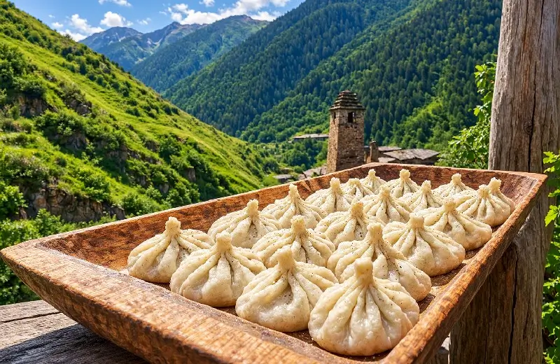Khinkali served in a mountain restaurant in Kazbegi — Khinkali guide